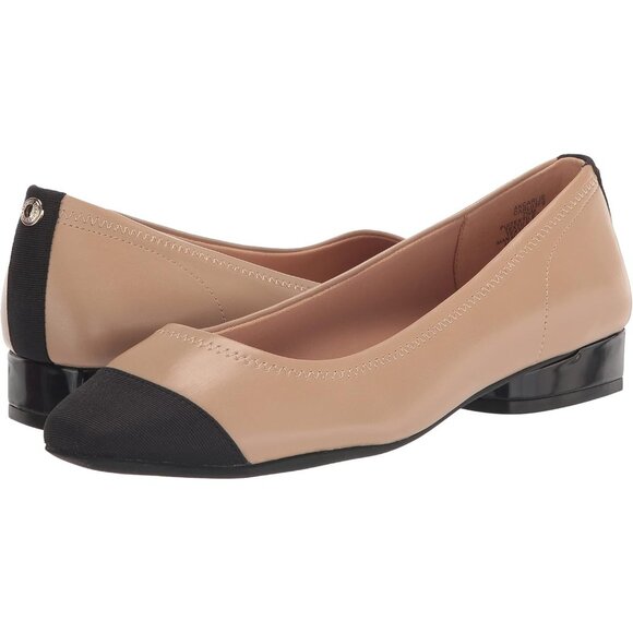 Anne Klein Womens Nude/Black LeatherClosed Pointed ToePull-On Carlie Ballet Flat - Picture 7 of 7